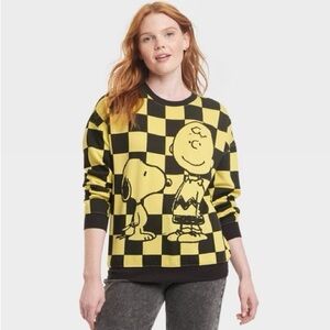 Peanuts Snoopy Charlie Brown Checker Light Thin Sweatshirt Crew Pullover Shacket